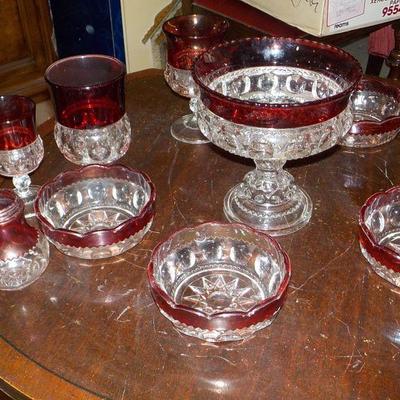 Ruby Edge Lismore Glass Ware Set