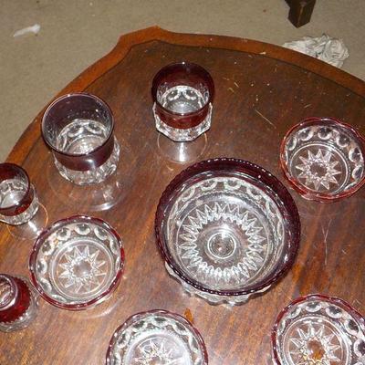 Ruby Edge Lismore Glass Ware Set