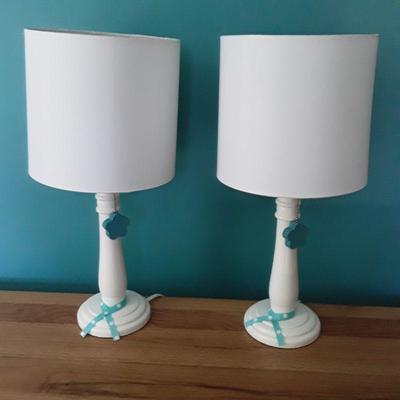 Pair white candlestick lamps