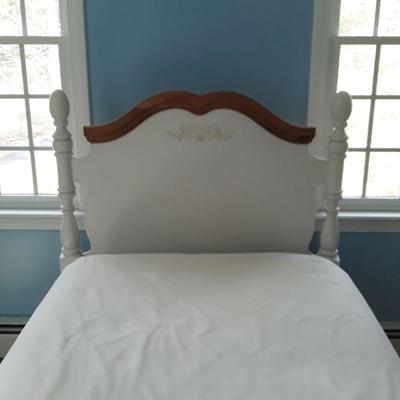 Girls white with flowers Twin headboard and footboard, frame and bureau