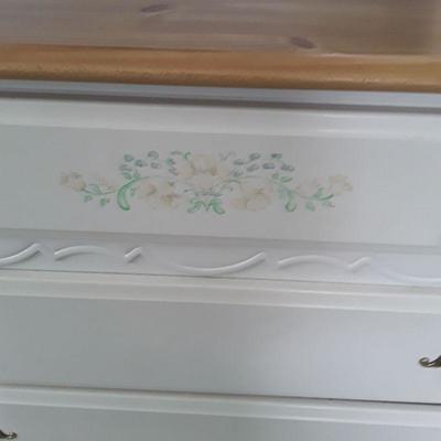 Girls white with flowers Twin headboard and footboard, frame and bureau