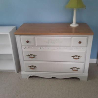 Girls white with flowers Twin headboard and footboard, frame and bureau