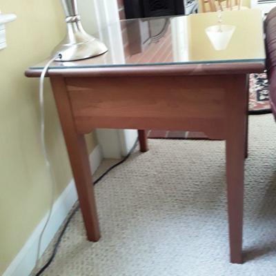 Lot: Coffee table and side table with glass tops