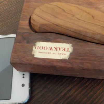 Teakwood  cutting table & knife plus mortar & pestle.
