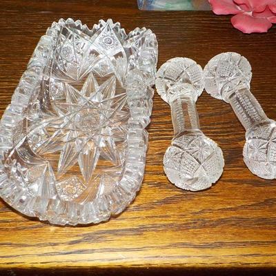 Elegant Cut glass dish & napkin cut glass weights.