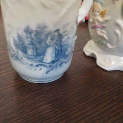 2 Vintage Ceramic pitchers & xmas ceramic angel xmas.