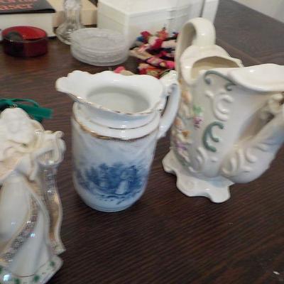 2 Vintage Ceramic pitchers & xmas ceramic angel xmas.