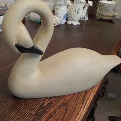 Wood hand carved Swan by James Haddon/ signed.