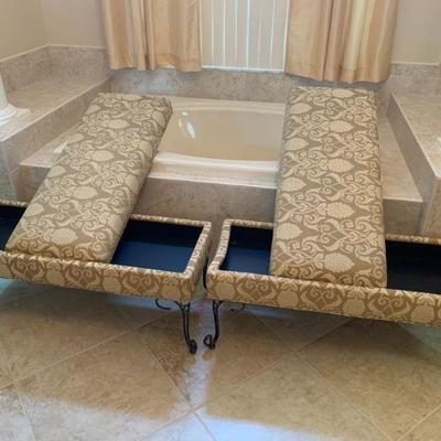 Upholstered bench with storage and metal legs (2 Available) Price is for ONE bench