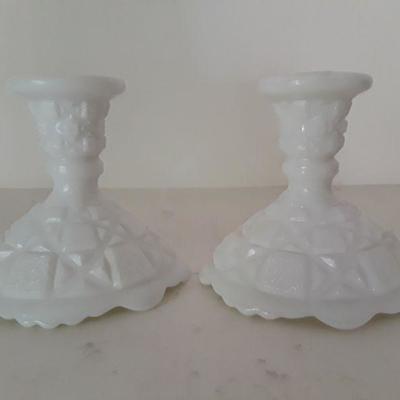 Pair of Westmoreland Milk Glass Candleholders