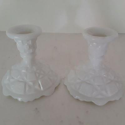 Pair of Westmoreland Milk Glass Candleholders