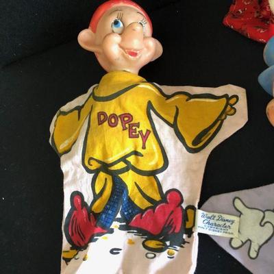 Lot of 5 Vintage 1960's Disney Hand Puppets - Pinnochio, Jiminy Cricket, Wizard of Oz, Tin Man, Dopey
