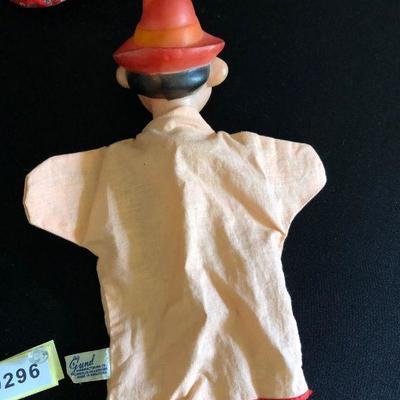 Lot of 5 Vintage 1960's Disney Hand Puppets - Pinnochio, Jiminy Cricket, Wizard of Oz, Tin Man, Dopey