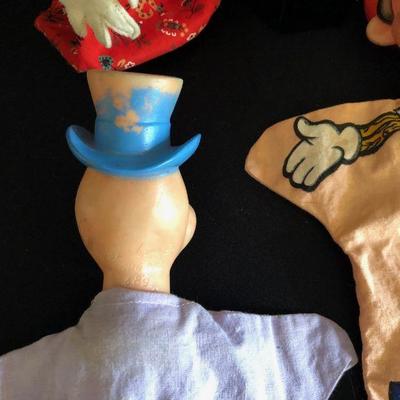 Lot of 5 Vintage 1960's Disney Hand Puppets - Pinnochio, Jiminy Cricket, Wizard of Oz, Tin Man, Dopey