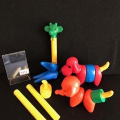 Vintage Plastic Stacking Toys Elephant Giraffe Red Dog