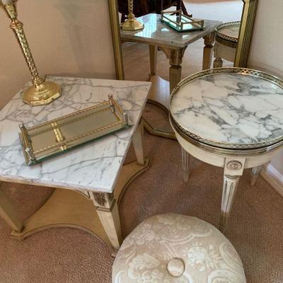 Misc table , lamp, mirror, ottoman lot 