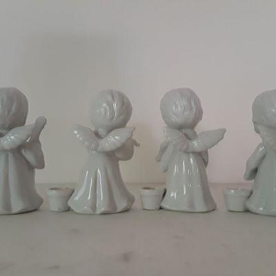 Set of 4 White Ceramic Angel Candle Holders