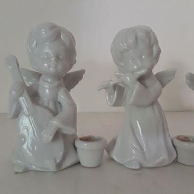 Set of 4 White Ceramic Angel Candle Holders