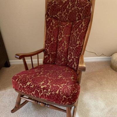 Rocking chair with upholstered seat cushion and back cushion 