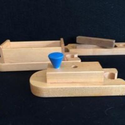 Vintage Toy Wooden Tug Boat Car & Monkey Lot!