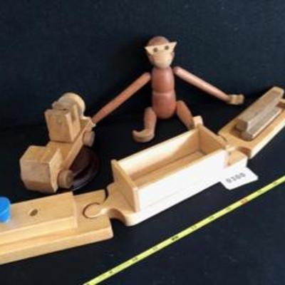 Vintage Toy Wooden Tug Boat Car & Monkey Lot!
