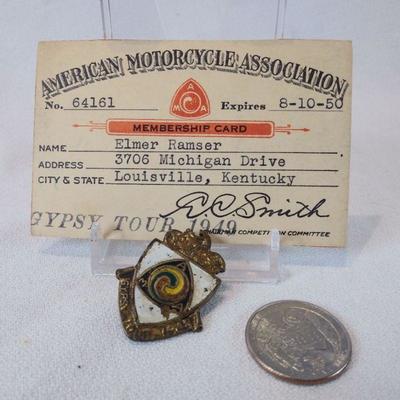 1948 AMA Gypsy Tour Pin and Membership Card