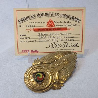 1957 AMA Gypsy Tour Pin and Membership Card