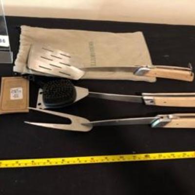 William Sonoma Folding Stainless Wood- Handled BBQ Tools