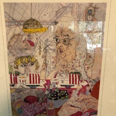 Wonderful lithograph  print of Thanksgiving by Elizabeth Grandma Layton Wellseville KS 1977