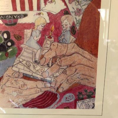 Wonderful lithograph  print of Thanksgiving by Elizabeth Grandma Layton Wellseville KS 1977