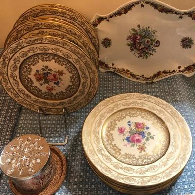 29 Piece Lot, 12 - 10 1/4 Dinner Plates, St Croix Platter, Limoges, Tea Cups and Saucers, Togana Italy, 2 Shot Glasses and Candle