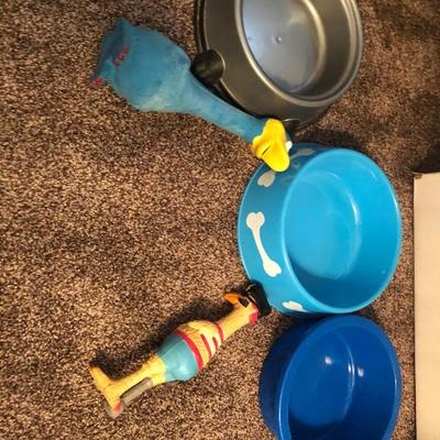 3 Dog Bowls and 2 Dog Toys