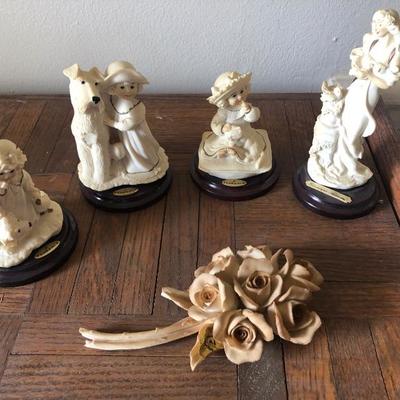 4 Armani / Florence Figurines and 1 Capodimonte Signed Floral Figure