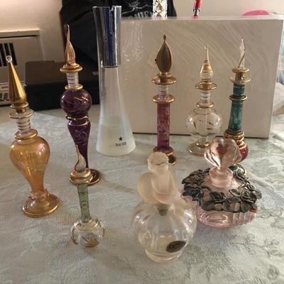Lot of 9 Perfume Bottles, Bohemian, Glass, Tommy Hilfiger True Star and more!