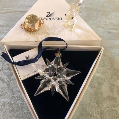 3 Piece Swarovski Lot, Crystal Star Ornament, Small Birthday Cake with Plate, and Squirrel