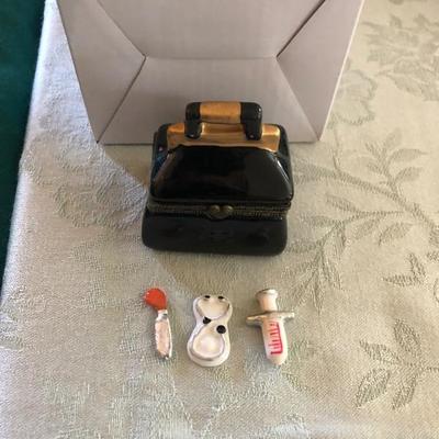 Blood Pressure Cuff with Cute Little Porcelain Nurses Bag with 3 small nursing tools