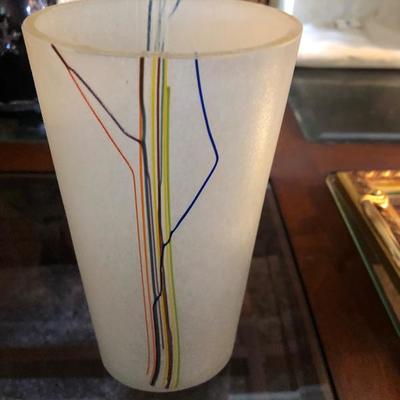 Kosta Boda Mid Century 7.5â€ Vintage Swedish Vase Bertie Vallien White Glass Rainbow Signed Vase