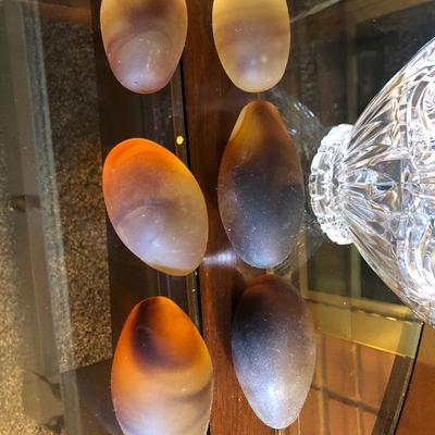 Crystal Vase with 6 Hand Blown Brown Glass Eggs