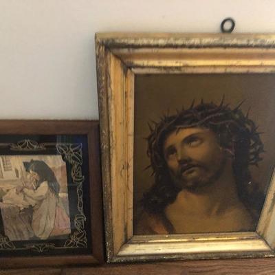 5 Piece Art Lot, Religious, Floral, Victorian All Framed