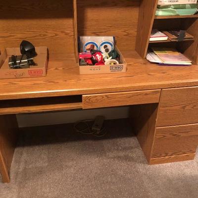 Office Desk with Hutch, File Cabinets, and Drawer
