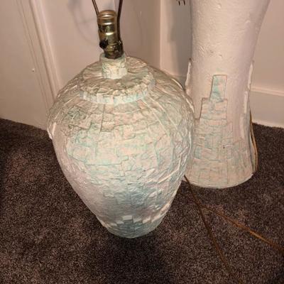 2 Matching stone finish lamps with teal accents