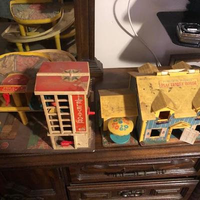 2 Vintage Fisher Price Toys, Play Family House and Parking Center