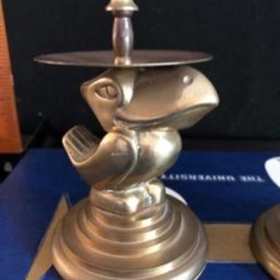 Super Cool Kansas University  KU Jayhawks Vintage Brass Candle Holders & 1960 Yearbook