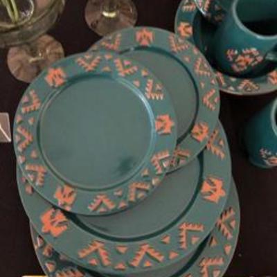 Rare Francoma Thunderbird Fiesta for Two Set Including Margarita Glasses & Painted Mexican Tray