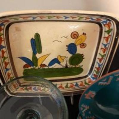 Rare Francoma Thunderbird Fiesta for Two Set Including Margarita Glasses & Painted Mexican Tray