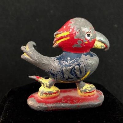 Rare Early KU Jayhawk University of Kansas Small Painted Iron Figure 
