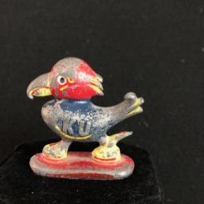 Rare Early KU Jayhawk University of Kansas Small Painted Iron Figure 