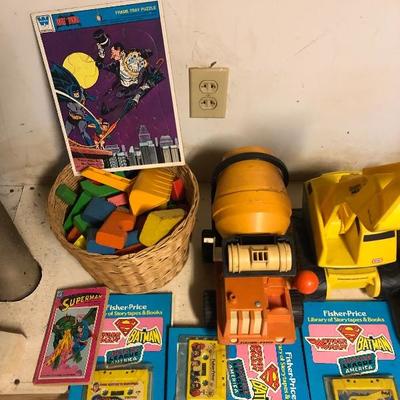 Toy Lot 19, Fisher Price Story Books and Tapes, Fisher Price Cement Mixer, FIsher Price Bulldozer and More