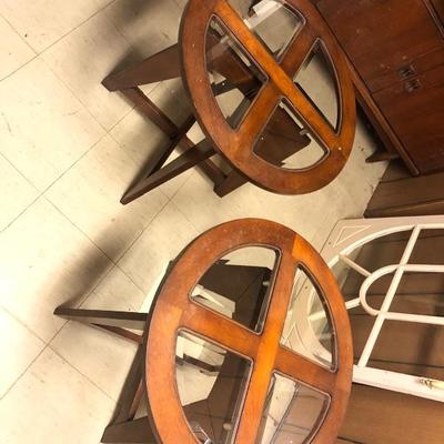 Wood and Glass Top End Tables Set of 2