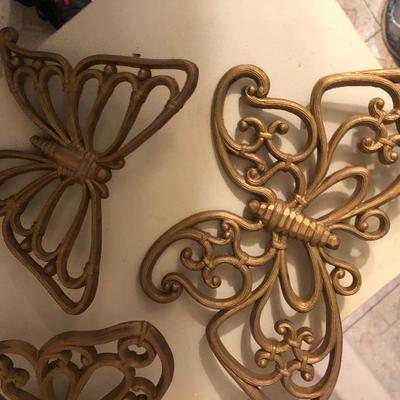 Set of 3 Vintage Plastic gold Butterflies